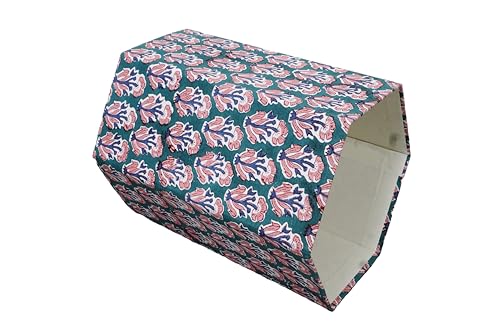 Image of 3.3 Gallon Cotton Hand Block Printed Paper Waste Basket |Small Decorative Trash Can for Housewarming Gifts in Living Room, Bedroom, Bathroom | Eco-Friendly, Plastic-Free (1, Green Blue RED Tree)