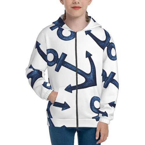 Navy Blue Anchor Kid Hoodies Boys Zip Up Sweatshirts Girls Pullover with Pocket3