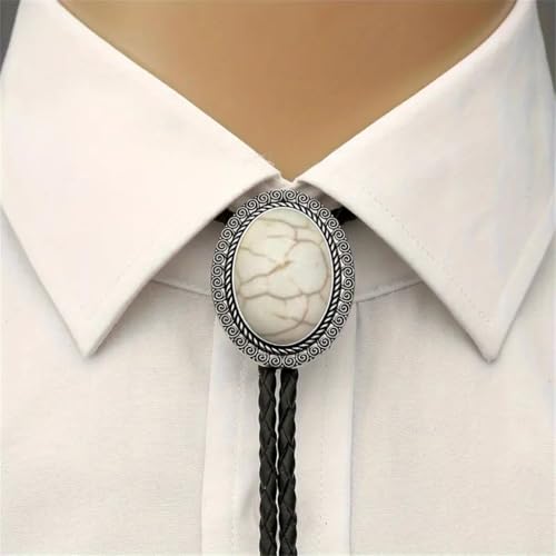 Image of Jeilwiy Bolo Tie for Men Real Stone Westwern Cowboy Ties Silver Bolos Women Leather Necktie Gift for Birthday Christmas