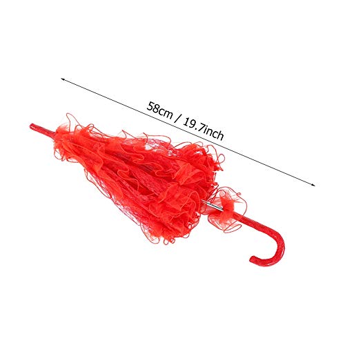 Bridal Lace Parasol, Red Lace Parasol, Vintage Parasol Flower Embroidered Umbrella For Wedding Parties Dancing Photography Prop (Red) #TOP1