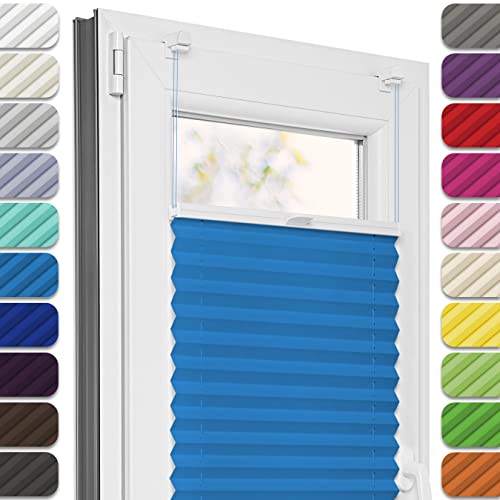 Estika Estor Plisado sin Agujeros, Premium Klemmfix - 40 cm Ancho x 50 cm Alto - Azul - Protección Solar y privacidad Moderna para Ventanas, Estores para Ventanas sin Agujeros