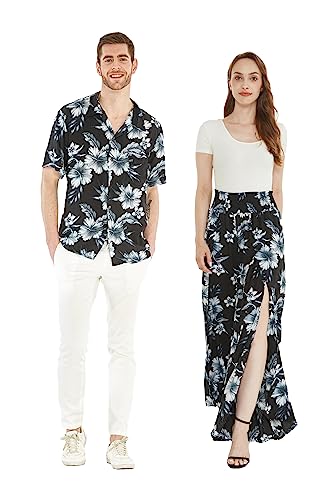 Matchable Couple Hawaiian Luau Shirt or Wide Legged Pants in Midnight Bloom