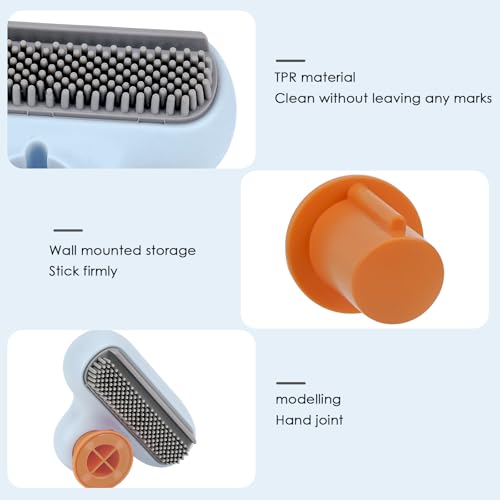 Image of Mini Silicone Glass Squeegee, Mirror Glass Brush Suitable for Bathroom Mirror or Bedroom Dresser Mirror (2PC Blue)