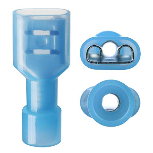 Xhf 100 Pcs Xhf 16-14 Awg Nylon Female Spade Connectors Quick Disconnect Wire Terminals Insulated Wire Crimp Connectors Blue thumb #1