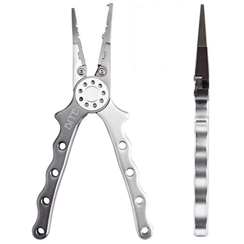 Bite Fishing Tackle Professional Fishing Pliers Saltwater/Freshwater Fishing Line Cutters Hook Remover With Sheath And Lanyard (Gray) #TOP1