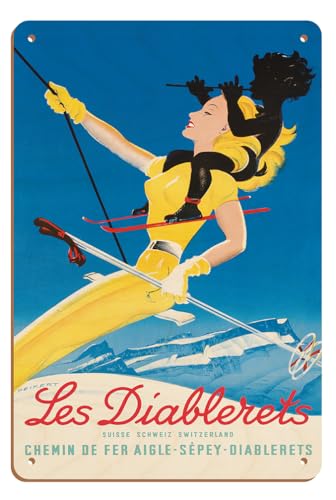 Les Diablerets Switzerland Ski Resort - Aigle–Sépey–Diablerets Swiss Railway - Vintage Railroad Travel Poster by Martin Peikert c.1948-8 x 12 inch Vintage Wood Art Sign