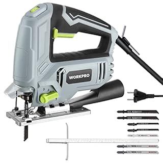 WORKPRO Scie Sauteuse Electrique Filaire 600W avec 6 Vitesses Variables, Changement de Lame sans Outil, Coupe en Biseau à±45°, avec 7 Lames en T, 3000 SPM, 4 Réglages Orbitaux, Règle Graduée