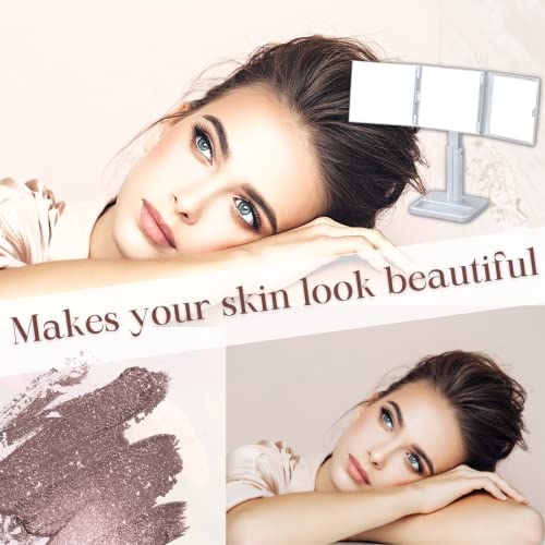 Horiuchi Trifold Vanity Mirror - Styling Stand Makeup Mirror Made In Japan With 360 Degree Full View, 2X Magnifying, And Three-Sided Design (Silver) #TOP3