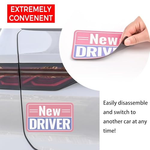 Image of 2 Pack Student Driver Magnet & New Driver Car Magnet - Removable Reflective Stickers No Residue, Automotive Safety Stickers, Magnetic Decal (Pink /Purple-New)