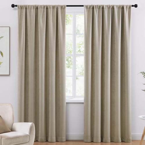 WRENSONGE Blackout Curtains for Bedroom, Dark Beige Blackout Curtains 84 Inch Long for Living Room Windows Kitchen Room, Easy Rod Pocket Curtain Modern Room Darkening Curtains 2 Panels Set D