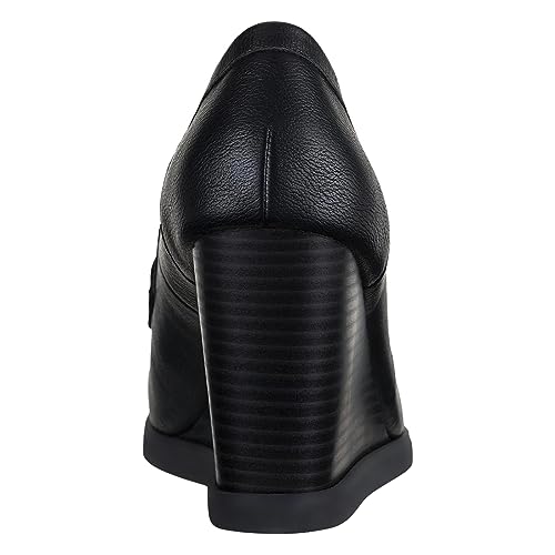 YDN Womens Dressy Pumps Square Closed Toe Slip On Loafers Wedge High Heel Shoes Business Daily Size 4-15 US4