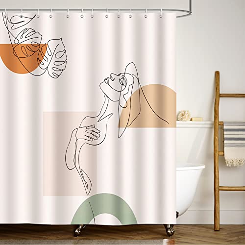 Bonhause Abstract Woman Shower Curtain Modern Boho Mid Century Minimalist Aesthetic Girl Decorative Bath Curtain 72 X 72 Inch Polyester Fabric Waterproof Bathroom Curtain With 12 Hooks #TOP1