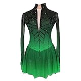 JRUIA Girls' Ice Skating Dress Outfits Gradient Women's Competition Gymnastics Uniform Handmade Figure Skating Dress,Green,S