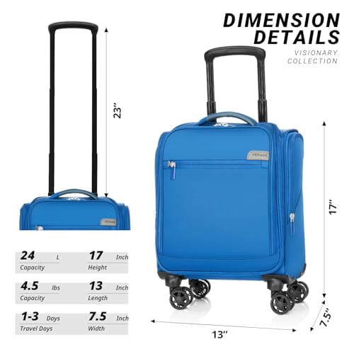Image of Verage Underseat Carry On Luggage with Spinner Wheels, Blue, 14-Inch Compact Underseat, Underseat Carry on Luggage With Spinner Wheels