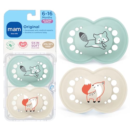 Image of MAM Original Matte Baby Pacifier, Nipple Shape Helps Promote Healthy Oral Development, Sterilizer Case, Boy, 6-16 Months (Pack of 2)
