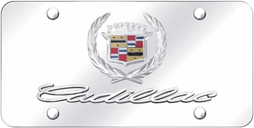 Au-Tomotive Gold Inc. Officially Licensed Dual Logo on License Plate for Cadillac (Chrome on Mirrored)