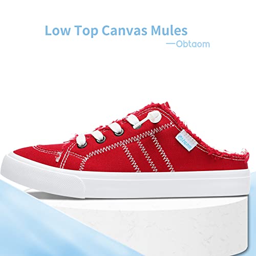 Obtaom Women Canvas Slippers,House Mules With Warm Fleece Lining,Comfortable Slip-On Mule Backless Holiday Shoes(Red Fleece,Us5) #TOP2