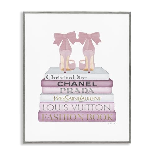Image of Pastel Pink Heels Books Glam Still Life, 24 x 30 Inch Framed Giclee Print | Stupell Industries . By Amanda Greenwood . Ready to hang . Made in USA