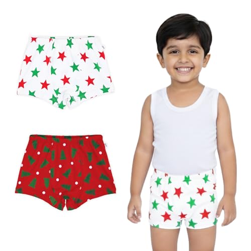 YouGotPlanB Cotton Boxers for Boys | Ages 2-16 Years | Relaxed Fit | Gentle Elastic Waistbands | Breathable & Tagless | XMasMerry | 2-4 Years
