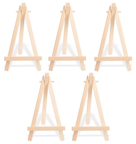 Thrymme Mini Easel Stand, 5Pcs Mini Easels Multi-purpose Tabletop Display Stand Holds 3 Inch Canvases, Paintings, Photos, Cards & Wedding Decor Easy Setup Portable