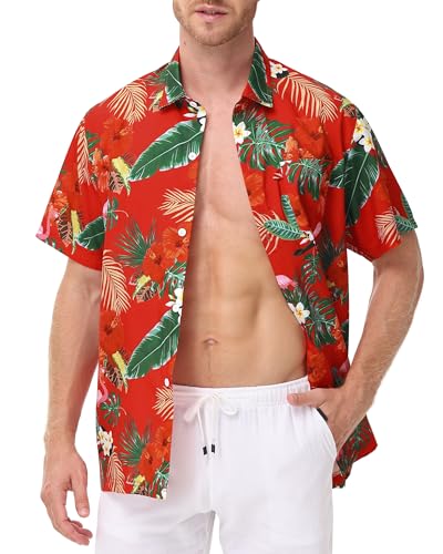 FISHEAL Men's Hawaiian Shirt Short Sleeves, Casual Hawaii Button Down Beach Tropical Shirts for Mens Summer Trip Vacation3