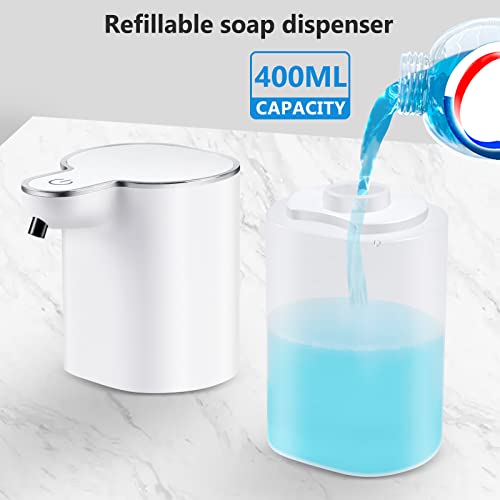 Upgrade Automatic Foaming Soap Dispenser,4 Level Adjustable, Dish&Hand Soap Dispenser Wall Mount For Bathroom& Kitchen Rechargeable Electric Sensor Countertop White Detergent&Soap Dispenser Touchless #TOP4