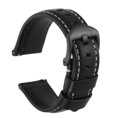 Bracelet de montre 22mm de rechange en cuir noir vintage avec boucle ardillon universelle