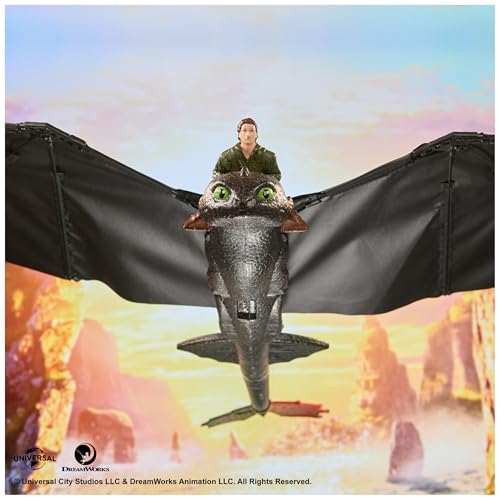 Dreamworks Dragons, How to Train Your Dragon, véritable Toothless Volant radiocommandé avec Ailes Qui Battent et Queue réglable, Jouets Dragon pour Enfants à partir de 4 Ans