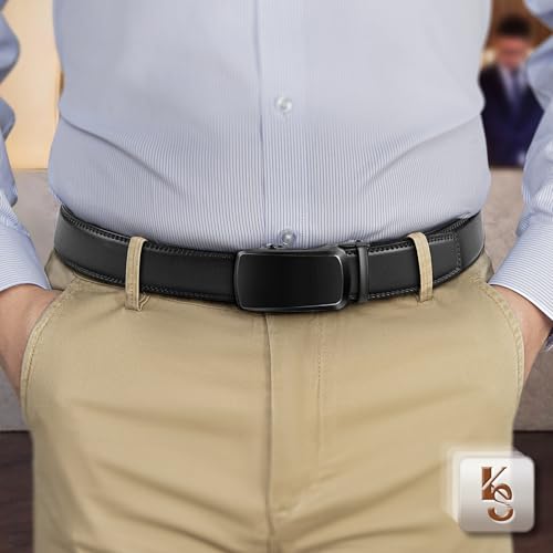 Image of KEMISANT Men Belt 2 Pack, Leather Ratchet Belt Easy Click Slide For Men 1 3 /8 inch,Cut for Fit