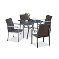 VICLLAX 5 Piece Patio Table and Chair Set for 4, Outdoor Dining Set with Rattan Patio Chairs with Armrest and Metal Patio Dining Table for Backyard Garden Deck, 35.6" Grey