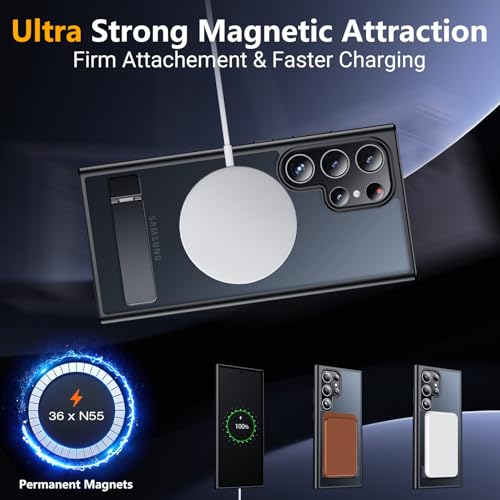 SPIDERCASE Magnetic for Samsung Galaxy S23 Ultra Case, [3 Stand Ways][ Military Grade Drop Protection] with Invisible Stand Shockproof Slim Case for Samsung Galaxy S23 Ultra 6.8", Black | Magnetic, 3 Stand Ways, with Invisible Stand, Shockproof, Slim Case