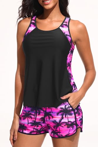 Women Tankini Swimsuit with Shorts - Tummy Control Two Piece Bathing Suit 2025 Swimwear with Sporty Pockets3