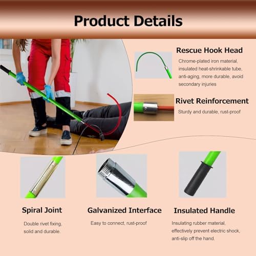 2 Pcs High Voltage Insulated Rescue Hooks - Detachable Anti-Electrocution Tools for Electricians & Firefighters, Electrical Safety Emergency Equipment (1m/3.3ft)