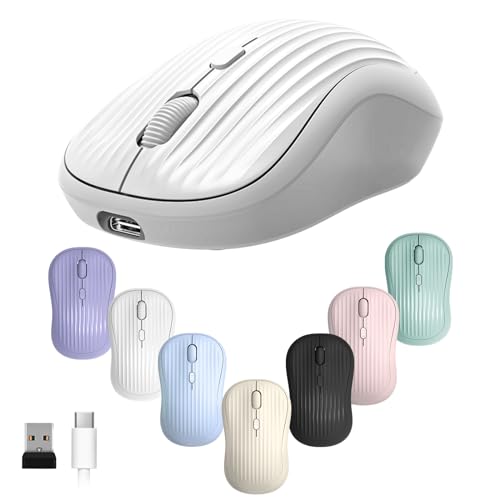 Image of ONE-UP Wireless Mouse, 2.4G + BT, Rechargeable Battery, 4-Key, DPI: 800 /1200 /1600, Silent, Type-C, USB Nano Receiver, Ergonomic, Portable, for Laptop, Chromebook, PC, Mac, Windows (White)