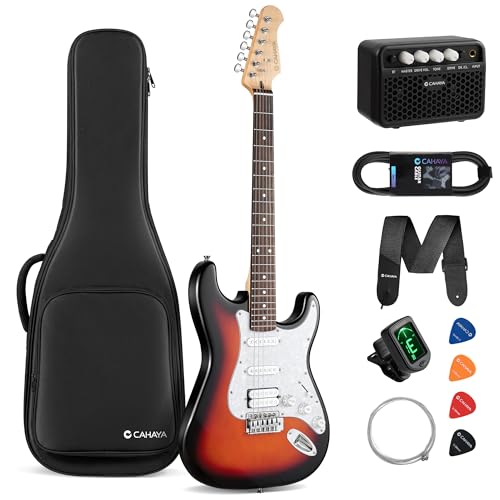 CAHAYA Electric Guitar Kit 39in - Full Size Electric Guitar Kit for Beginner Starter Poplar Solid Body with 10W Amplifier, Gig Bag, Strap, Tuner, Cable, String, Picks