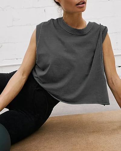 Image of HUGOOME Women Workout Tank Tops Oversized Crop Sleeveless Tee Loose Fit Boxy Basic Yoga Active Summer T Shirts Gym 2026