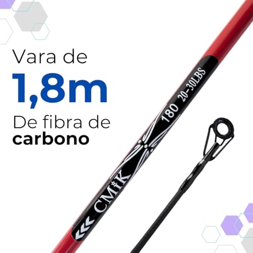 Vara de Pesca para molinete de 1,80m em Fibra de Carbono em 2 partes maciça 20-30 libras com 4 passa