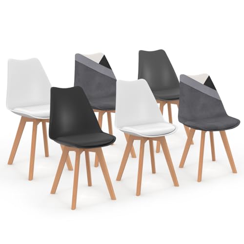 IDMarket - Lot de 6 chaises scandinaves SARA Gris foncé, Blanc, Noir et Velours patchworks Noir, Gris et Blanc