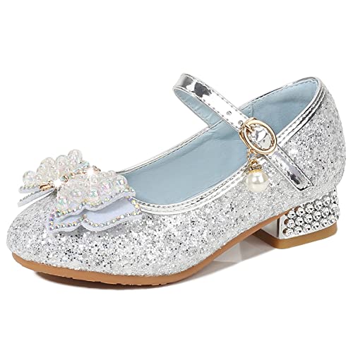 YOSICIL Fille Talons Hauts Chaussures à Talons Princesses avec nœuds Ballerines à Paillettes Filles Chaussures élégantes de fête et de...
