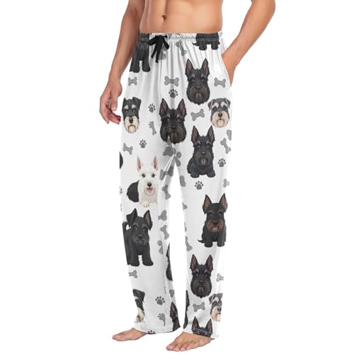 Schnauzer Dogs Pajama Pants Black White Puppy Men's Pajama Bottoms Lounge Sleepwear PJs Casual Lightweight Sleep Pants M4
