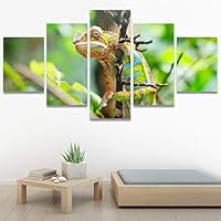 SIGNWIN 5 Panel Canvas Wall Art Modern Art Chic Expressive Frog Multicolor Photography Reptiles Snakes for Home Decorations Ready to Hang - 60