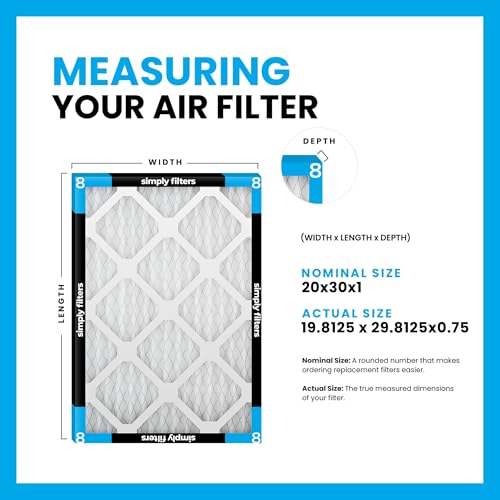 Image of Simply 20x30x1 Air Filter, Merv 8, 6 Pack, For Home AC Furnace & HVAC (Actual Size: 19.94 inchx29.94 inchx0.75 inch) DUST, Pet & Allergy Control,