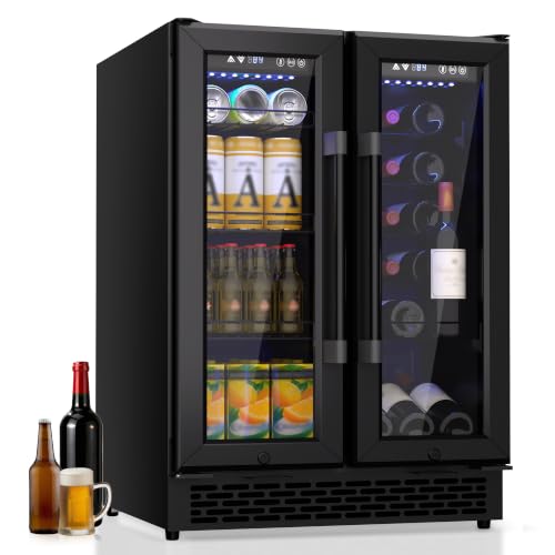 Image of Wine and Beverage Refrigerator with Glass Door, 24 Inch Cooler Fridge