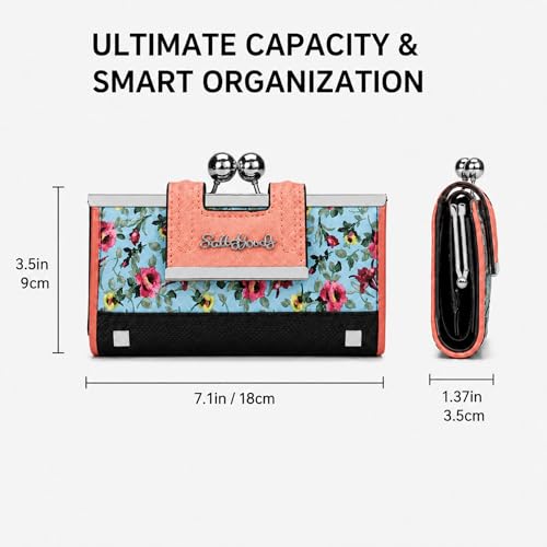 Image of Floral Wallet for Women, Vintage Kiss-Lock Clutch Purse | 10 Card Slots, Full-Length Bill Compartment and Organized Storage,Secure Kiss-Lock Closure, Vintage PU Leather Gift Box
