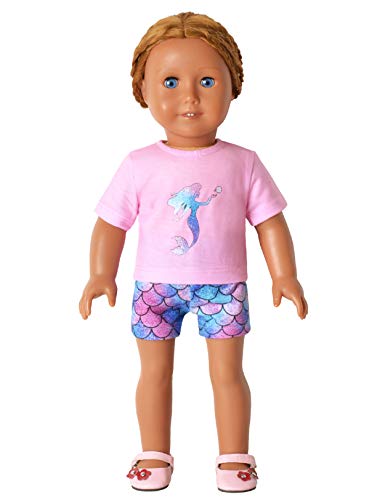 Matching Girls&Doll Pajamas Blue Mermaid Pjs Sets 18-Inch Dolls Night Shirts,Size 8 9 #TOP5