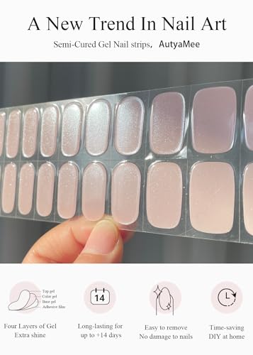 image for AutyaMee Semi Cured Gel Nail Strips (Glazed Donut Pink), Pearl, Chrome