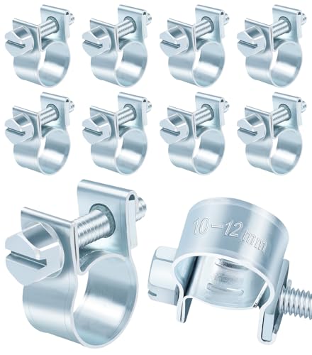 Jeboler 10 clips de manguera pequeños de 10-12 mm, mini abrazadera de manguera de tubo de combustible, abrazadera de reparación ajustable estilo inyección de combustible, abrazaderas de tubo chapadas