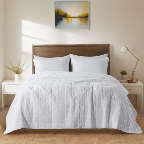 White King Size Quilt Bedding Sets with Pillow Sham, Summer Lightweight Soft Bedspread Coverlet, Farmhouse Country Gingham Quilted Blanket Thin Comforter Bed Cover, 3 Pieces, 104x90 inches