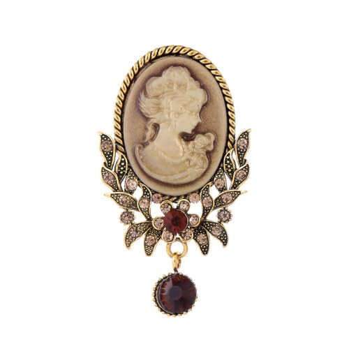 Image of Kokoma Dangling Crystal Lady Portrait Brooch Pin for Women Girls Vintage Victorian Cameo Corsage Lapel Pins Collar Scarf Badge Pins Dress Accessories Jewelry Gifts