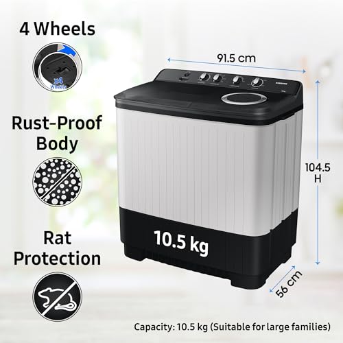 Image of Samsung 10.5 kg, 5 star, Semi-Automatic Top Load Washing Machine (WT10C4260GG /TL, Air Turbo Drying, Light Gray,)